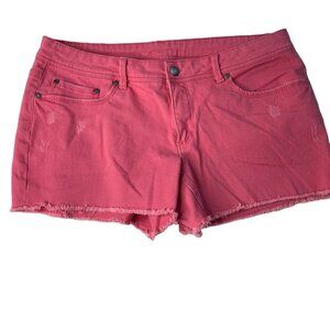 Faded Glory Stretch Mid Rise Short Shorts Pink Frayed Hem Distressed Size 14 u